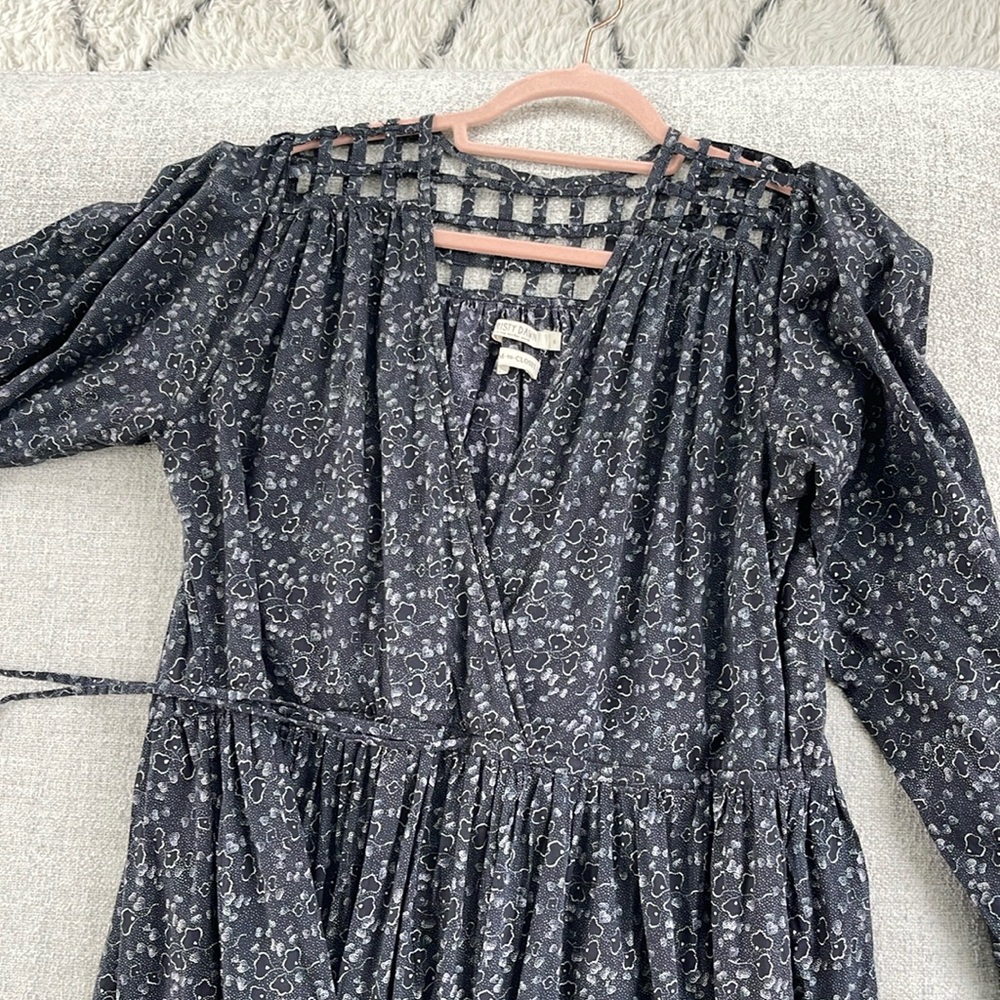Christy Dawn The Sarah Midi Dress Gingko Black Size L Dark Floral Cottagecore